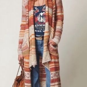 Free People Orange Fairisle Cardigan Sweater Duster M